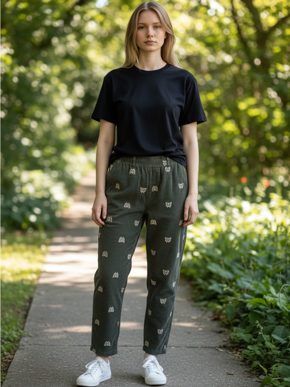 Urban Outfitters Olive Green Butterfly Straight-Leg Pants